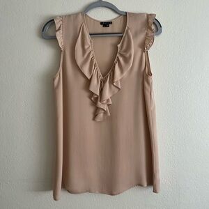 Theory 100% Silk Ruffled Light Peach / Tan Sleeveless Blouse | Size Medium